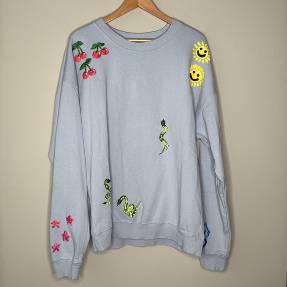 Coney Island Picnic Art Doodles Puff Print Sweatshirt in Kentucky Blue Size XL - Picture 1 of 9